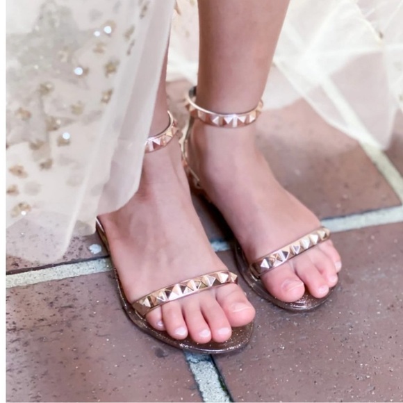Alexandria Brandao Aria Rose Gold Clear Glitter Jelly Studded Sandals Size 6 - Picture 1 of 7